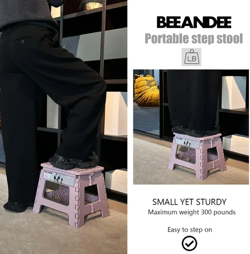 Miniatura 6 de Taburete plegable lo suficientemente resistente y seguro, soporta hasta 300 libras, reposapiés de 11 pulgadas para adultos o niños, escalera Puple
