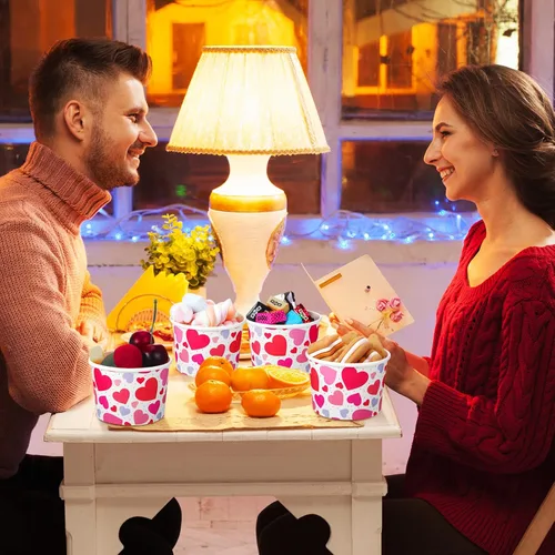 Miniatura 6 de Shellwei 100 cuencos de papel de helado para el día de San Valentín de 9 onzas a granel, tazas de aperitivos con corazón rojo, tazones de postre