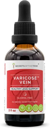Secrets of the Tribe Vena varicosa sin alcohol, escoba de carnicero de glicerita, castaño de indias, arándano, cayena, gotu kola, uva. tintura,