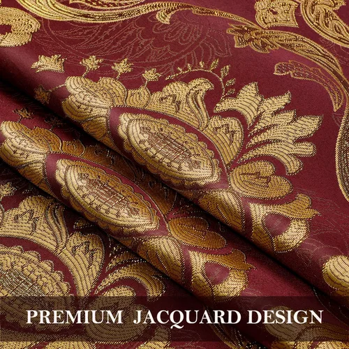Miniatura 3 de HOMEIDEAS Cortinas de jacquard con diseño paisley burdeos, cortinas de ventana victorianas de lujo, juego de 2 paneles con cenefa adjunta y forro