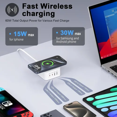 Miniatura 3 de Estación de carga de 60 W, cargador inalámbrico Motorola para Motorola razr 2024, razr plus 2024, razr 2023, Edge 2024, Edge 2023, Moto G Power