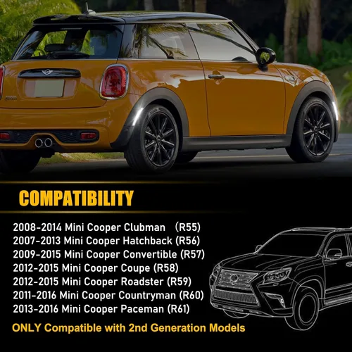 Miniatura 2 de Gempro Luces LED de Marcador Lateral Delanteras y Traseras Luces de Marcador de Guardabarros para MINI Cooper 2008-2014 R55 R56 R57 R58 R59 R60 R61