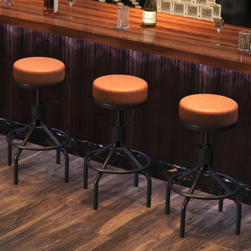 Miniatura 15 de Taburetes de bar giratorios ajustables, modernos de piel sintética de 28 pulgadas, redondo, sin espalda, altura de mostrador, silla de bar