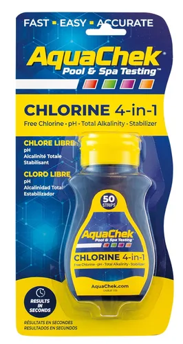 Miniatura 2 de AquaChek Tiras de prueba amarillas de 4 vías para piscina y spa, 50 tiras de prueba amarillas, tiras de prueba de piscina para pH, cloro libre