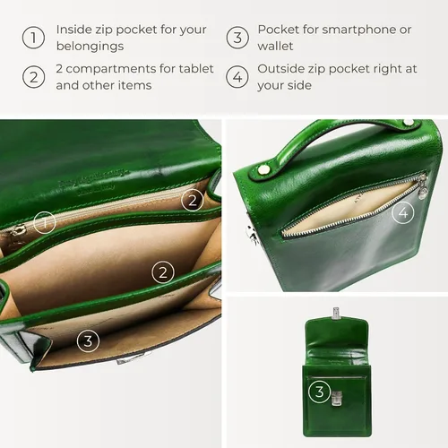 Miniatura 5 de Time Resistance Maletín pequeño de cuero para hombre - Bolso cruzado - Bolso bandolera de cuero italiano - Caja de regalo incluida