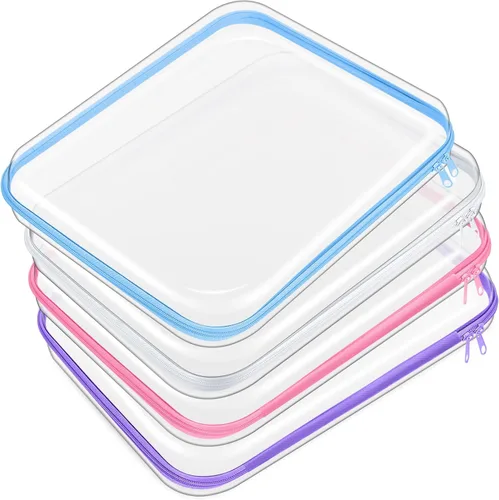 Miniatura 12 de Hoolerry 4 piezas de estuches rígidos transparentes con cremallera, bolsas de maquillaje, estuche de plástico para lápices, contenedores de caja