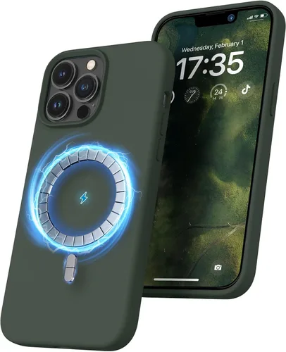 Miniatura 16 de RIZUS - Funda de silicona magnética para iPhone 13 Pro Max [compatible con MagSafe], funda delgada con forro de microfibra antiarañazos, a prueba