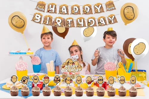 Miniatura 7 de Suministros para fiestas de papas – Decoraciones de cumpleaños de dibujos animados que incluyen pancarta feliz, decoración de pastel, decoración
