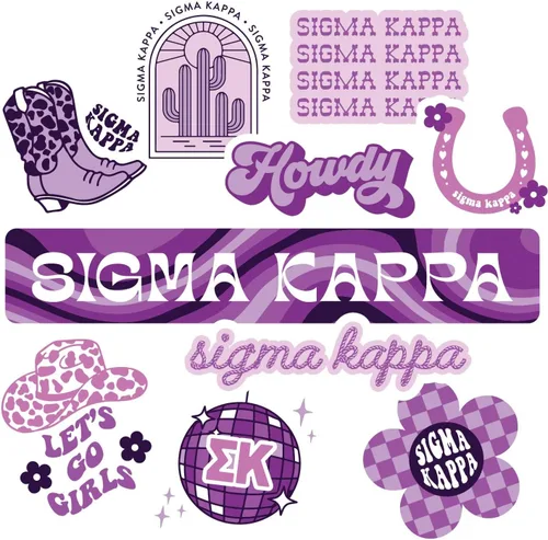 Sigma Kappa - Hoja de calcomanías de vinilo de diseño occidental con diseños con licencia oficial, adhesivo extraíble, 10 calcomanías por hoja, por