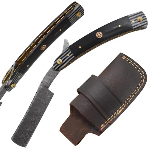 Miniatura 21 de Maquinilla de afeitar recta Cuchilla de afeitar de borde recto afilada de alta dureza de acero de Damasco real Cutthroat Straight Edge-Blade