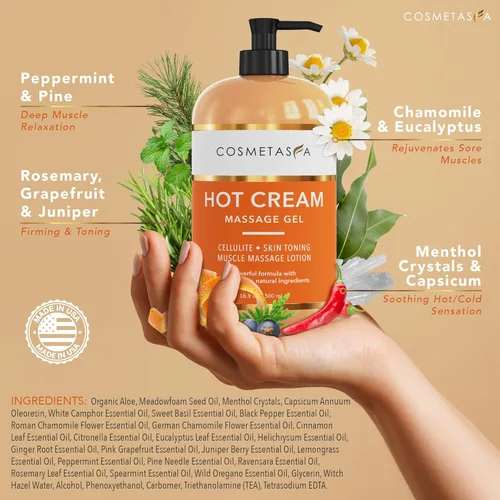 Miniatura 2 de Cosmetasa Gel de masaje de crema caliente con guante masajeador, crema natural y 87% orgánica para celulitis, multiuso, crema tonificante