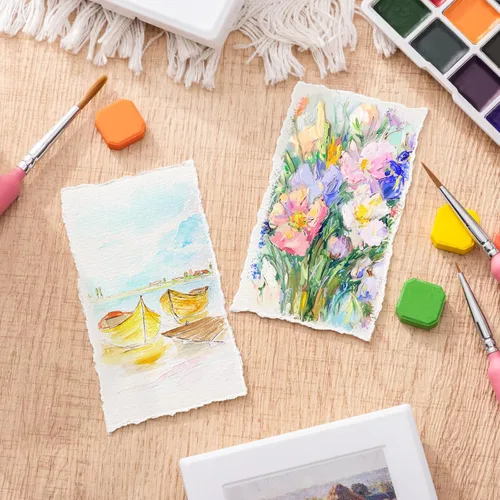 Miniatura 5 de 50 hojas de papel con borde deshilachado de 2 x 3.5 pulgadas, 160 g/m² Papel hecho a mano con textura áspera para acuarela, ideal para invitaciones
