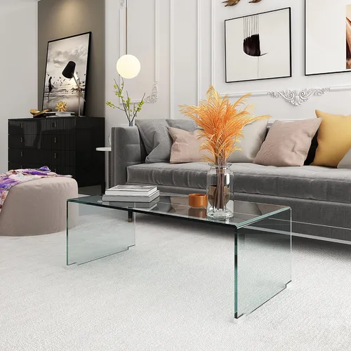 Miniatura 5 de IANIYA Mesa de centro de vidrio templado para decoración moderna de sala de estar, fácil de limpiar con bordes redondeados seguros y diseño