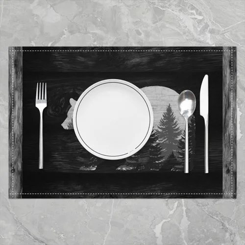 Miniatura 2 de Lodge - Juego de 4 manteles individuales de cabina con diseño de silueta de pino y oso gris, tapetes de cocina para mesa de comedor, animales