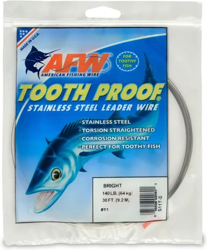 Miniatura 91 de AFW Alambre Líder Duro de Una Hebra de Acero Inoxidable a Prueba de Dientes - Brillante y Camuflaje para Tiburón, Barracuda, Caballa Real, Wahoo