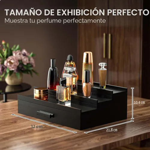 Miniatura 4 de Sephyroth Organizador de colonia para hombre, 3 niveles, estante elevado de exhibición de colonia con cajón, organización de perfumes y elevadores