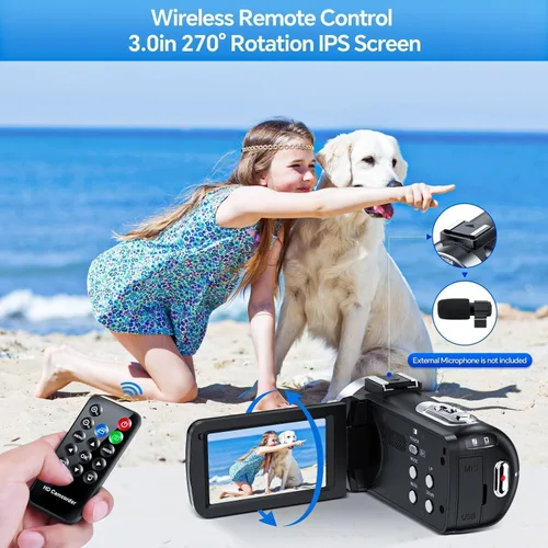 Miniatura 3 de Videocámara Camcorder 4K 42MP, pantalla de 3.0" con rotación de 270°, cámara de vlogging para YouTube, videocámaras con zoom digital de 18X, 2