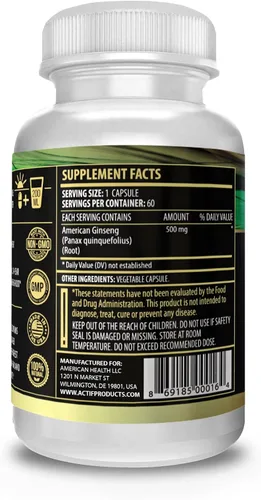 Miniatura 4 de Actif Ginseng americano - 100% auténtico ginseng de 10 años, sin OMG, 500 mg - Fabricado en Estados Unidos