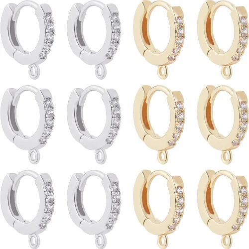Miniatura 9 de Beebeecraft 1 caja de 14 ganchos de circonita cúbica chapados en oro de 18 quilates, aretes de aro de clip francés con lazo para hacer aretes