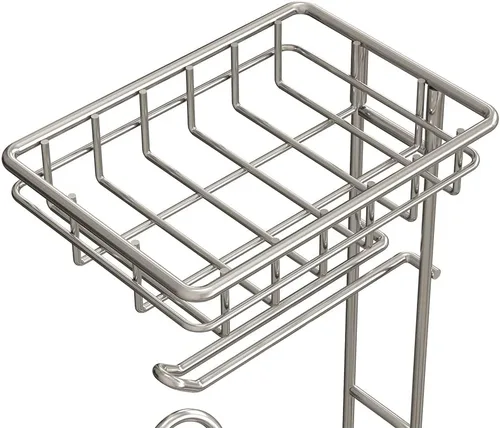 Miniatura 7 de Mega Roll - Soporte de papel higiénico de acero inoxidable para baño, dispensador TP con estante para teléfono/toallitas y revistero de pie, cromado