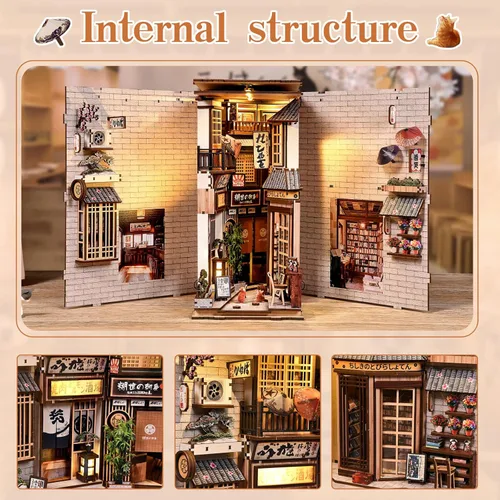 Miniatura 5 de Kit de rincón de libros, kit de casa en miniatura para adultos y adolescentes, rompecabezas 3D, decoración de estantería de casa de muñecas