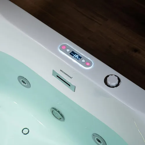 Miniatura 10 de WOODBRIDGE 59" x 151 cm Bañera independiente de hidromasaje con chorros de agua y burbujas de aire, con panel de control LED, BJ100, Blanca