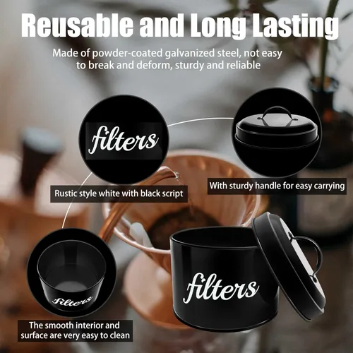 Miniatura 3 de Soporte para filtro de café esmaltado blanco con tapa, decoración rústica de granja de café envejecida