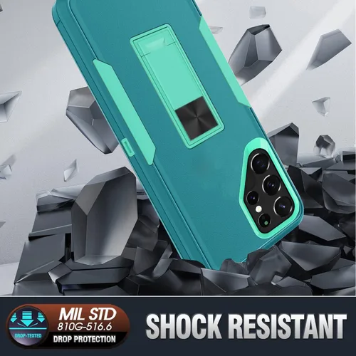 Miniatura 4 de Funda compatible con Samsung Galaxy S22 Ultra 5G, soporte magnético integrado, resistente híbrido de doble capa, a prueba de golpes, funda