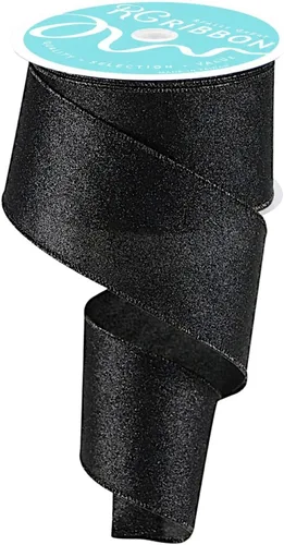 Cinta brillante con borde con alambre, 10 yardas (negro, 1.5 pulgadas)