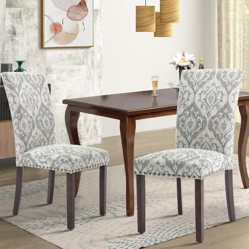Miniatura 7 de COLAMY Sillas tapizadas de comedor Parsons, juego de 4, sillas de cocina y comedor de tela con borde de cabeza de clavo y patas de madera - Flor