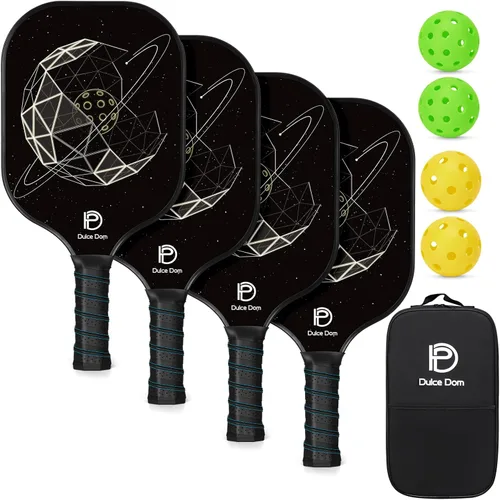 Miniatura 11 de Dulce DOM Juego de 2/4 palas de pickleball aprobadas por USAPA, 4 bolas de pickleball para interiores y exteriores, raqueta de superficie de fibra