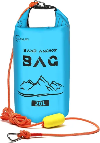CALPALMY Paquete de 1 bolsa de anclaje de arena de 20 L, ancla 2 en 1 para moto acuática y kayak con boya flotante y cuerda, bolsa seca plegable