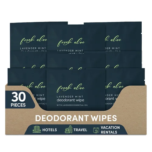 Individually Wrapped Deodorant Wipes | 30 Count | Lavender Mint with Fresh Aloe | Aluminum Free Travel Toiletries for Men and Women