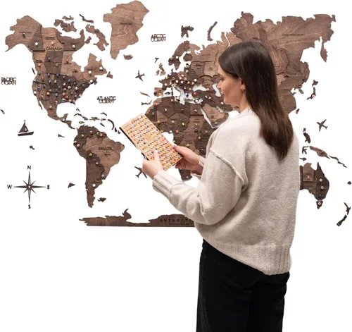 Miniatura 13 de ENJOY THE WOOD Mapa del Mundo de Madera 3D Arte de Pared Decoración de Pared Grande - Mapa de Viajes del Mundo - Idea de Regalo para Cualquier Terra