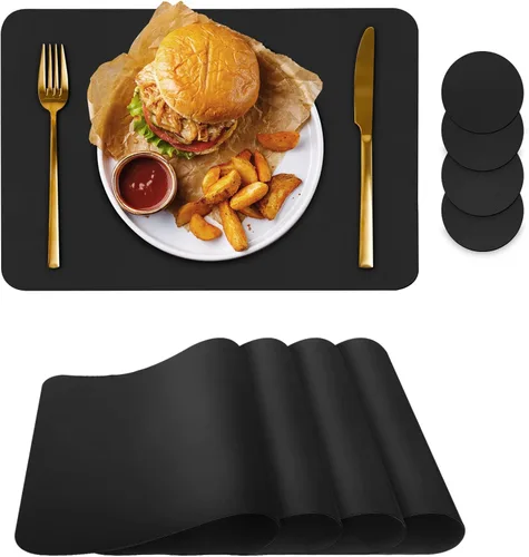 Miniatura 13 de Bacgnyer Juego de 4 manteles individuales con posavasos, resistentes a las manchas de calor, resistentes a los arañazos, antideslizantes, Azul oscuro