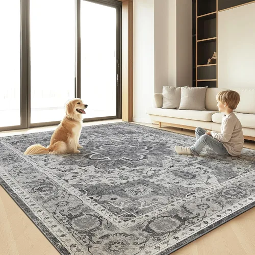 Alfombra bohemia vintage de 5 x 7 pulgadas, lavable, retro, bohemia, marroquí, oriental, neutra, grande, ultrafina, de pelo bajo, ligera,