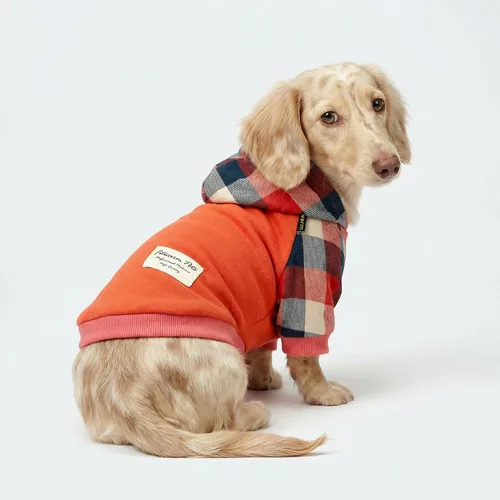 Miniatura 2 de Fitwarm - Chaleco de algodón para perros y gatos, diseño a cuadros con capucha (naranja, XS)