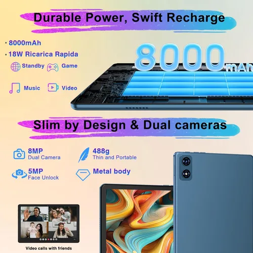 Miniatura 4 de 2025 Tablet Android 14 de 10 pulgadas, 22 GB RAM + 128 GB ROM/1 TB de expansión, batería de 8000 mAh, Octa-Core, pantalla IPS HD de 1280 * 800
