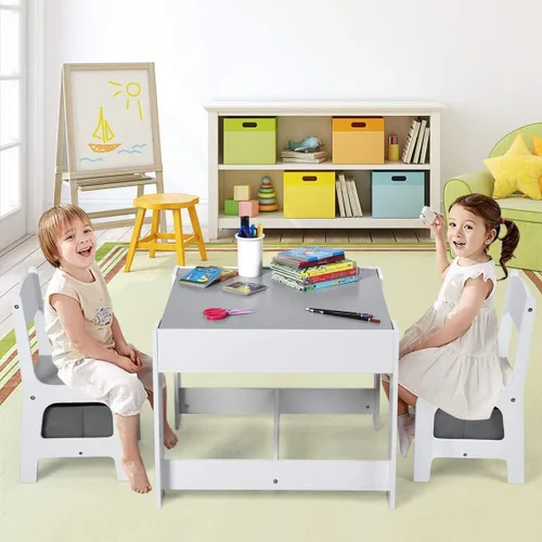 Miniatura 5 de Fireflowery - Juego de mesa y silla para niños, mesa de actividades de madera 3 en 1 con cajón de almacenamiento y pizarra desmontable, escritorio