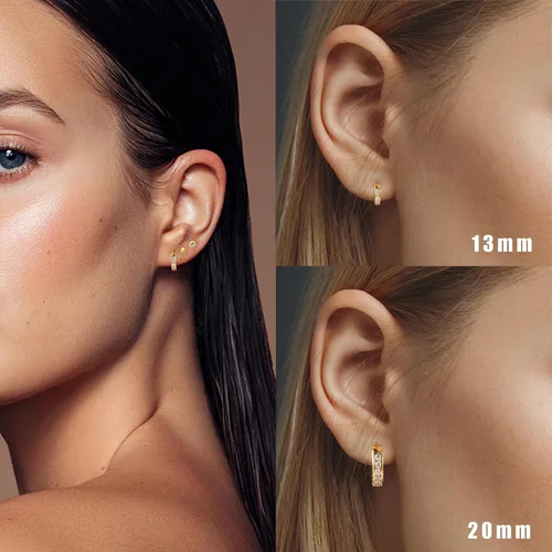 Miniatura 5 de FIBO STEEL 13MM 20MM Stainless Steel Small Hoop Earrings for Men Women Huggie Earrings CZ Inlaid