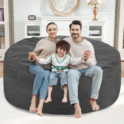 Miniatura 108 de Puf de 5 pies, puf grande con relleno de espuma viscoelástica, sofá puff esponjoso con funda de terciopelo holandés, puf redondo para sala de estar