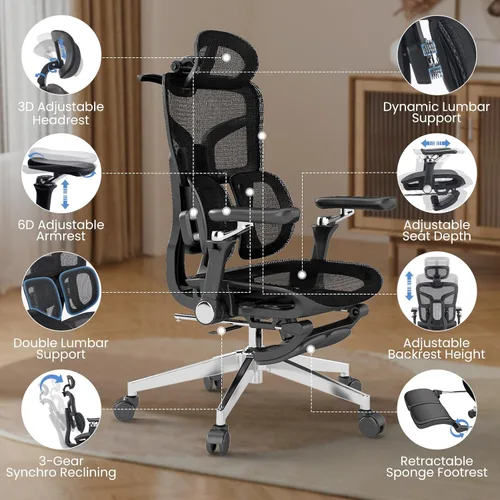 Miniatura 7 de MOJAY Silla de oficina ergonómica con reposapiés, silla de escritorio grande y alta con soporte lumbar, silla de escritorio de respaldo alto