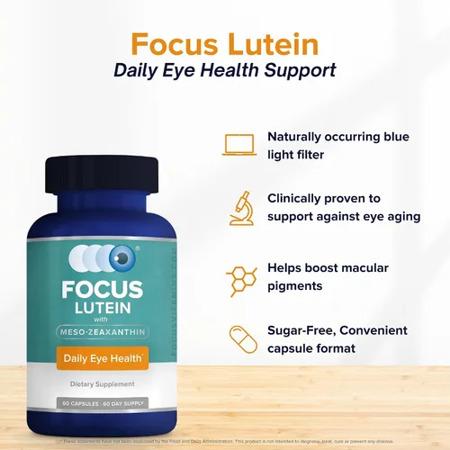 Miniatura 3 de Focus Luteína para ojos con meso-zeaxantina, suplemento vitamínico para los ojos, 60 unidades, suministro para 60 días, soporte diario de visión