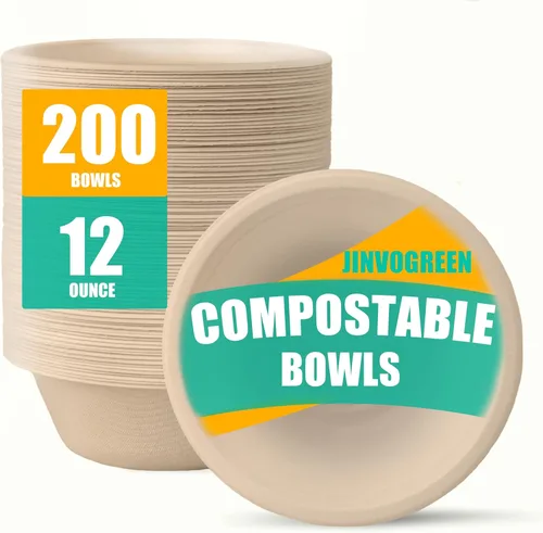 Miniatura 13 de JINVOGREEN 200 Unidades cuencos de papel de 8 onzas, pequeños cuencos desechables compostables, cuenco de bagazo de caña de azúcar biodegradable
