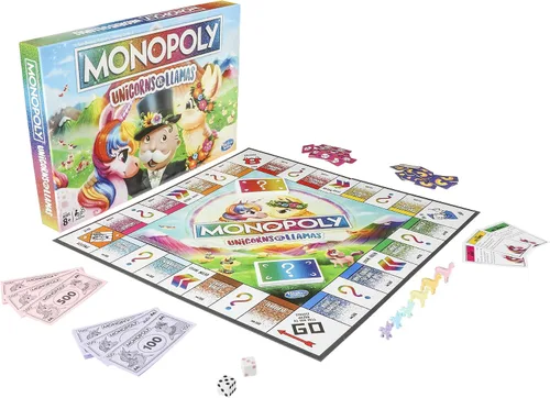 Miniatura 2 de Monopoly Juego de mesa Unicornios contra Llamas para edades de 8 años en adelante, juega en el equipo unicornio o llama del