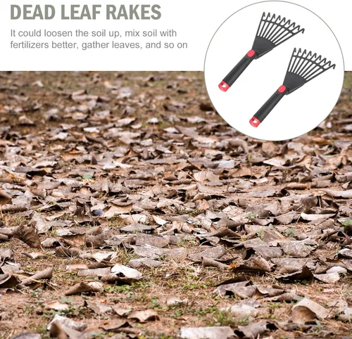 Miniatura 7 de Yardwe Rastrillo de hojas de jardín, rastrillo de plástico para hojas pequeñas, rastrillo de mango corto para hojas