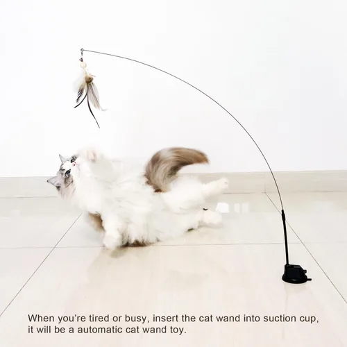 Miniatura 6 de TTcat Juguetes de varita para gatos con ventosa, juego interactivo de simulación de pájaro para gatos, juguetes para gatos, alambre de acero