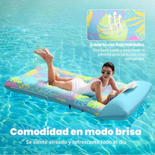 Miniatura 3 de SLOOSH Tumbona inflable para piscina, flotadores de tela XL para adultos, tumbona flotante de agua ultra cómoda con reposacabezas para playa, lago