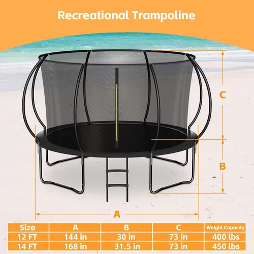 Miniatura 7 de Zevemomo Trampolín para niños y adultos, trampolín recreativo para niños de 14 pies con red de seguridad y escalera, trampolines recreativos al aire