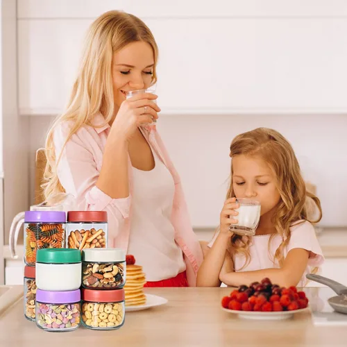 Miniatura 6 de Hoa Kinh - Tarros de almacenamiento de alimentos de vidrio con tapas, 10 onzas, paquete de 4 tarros pequeños de vidrio a prueba de fugas para avena